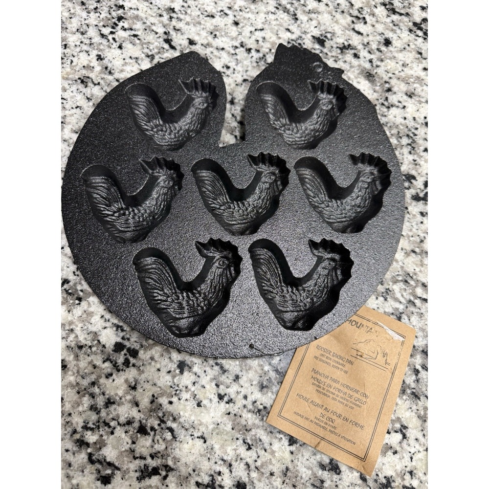 NEW Old Mountain Cast Iron Pre Seasoned Rooster  Cornbread Baking Pan Farm